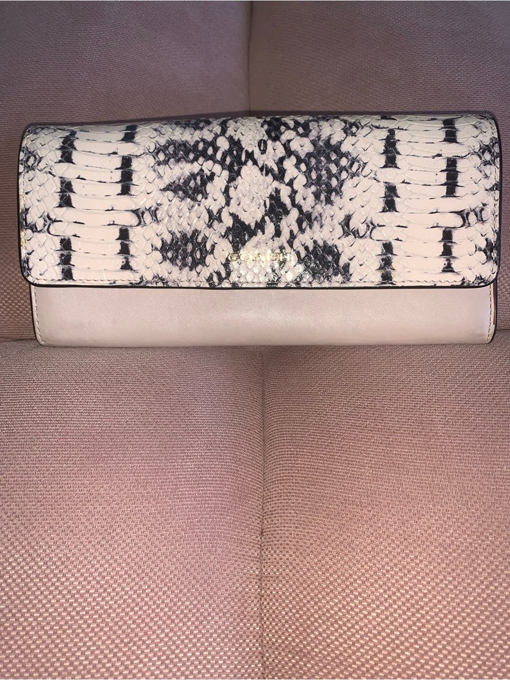 Coach Python-Print Foldover Clutch in Cream and Black